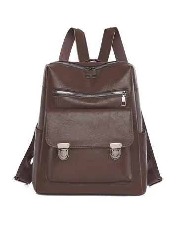 Retro PU Leder Rucksack Für Damen Mode Lässig Große Kapazität Multifunktionale Pendelreisetasche Mit Vordertasche