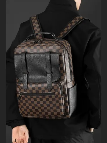 Mochila Unisex de Cuero PU Business Cuadros Gran Capacidad Impermeable Bolsa de Portátil Moda Viaje Conmutar Bolsa de Hombro Trabajo