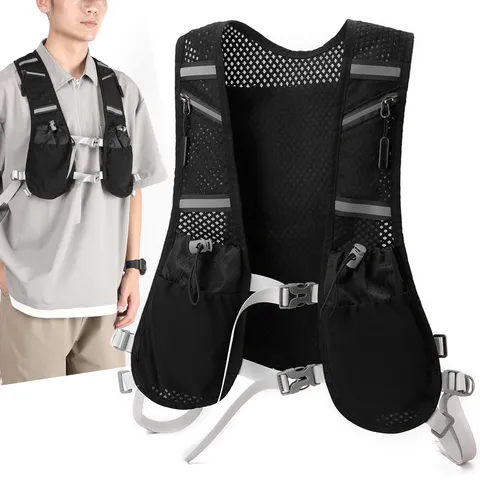 Men Outdoor Sports Vest Backpack Lightweight Breathable Mesh Cycling Hiking Chest Bag Multi Pockets Reflective Strip