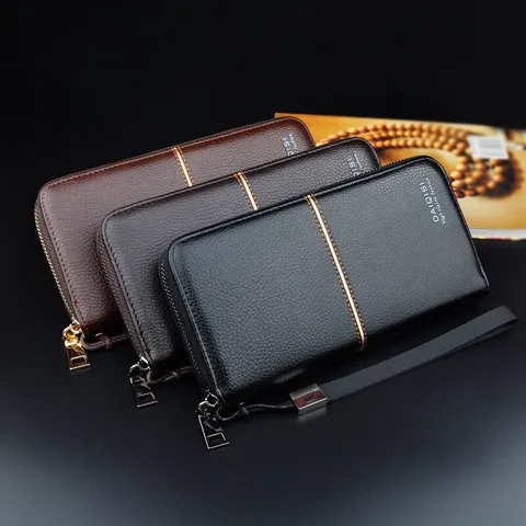 Men Long Wallet PU Leather Business Zipper Clutch Bag Large Capacity Phone Pocket With Wristlet Strap Purses For Men