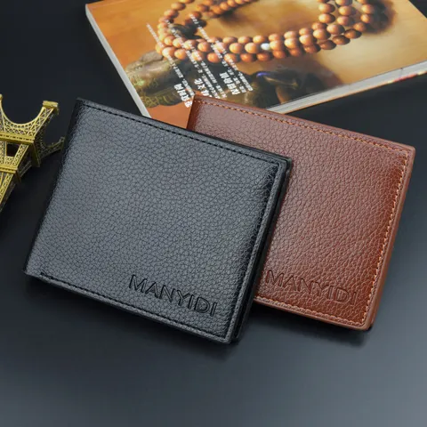Men Short Wallet Lychee Pattern PU Leather Bifold Trifold Purse Business Casual Wallet With Multi Card Slots Driver License Holder