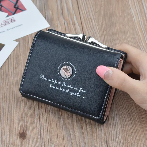 Women Short Wallet Elegant PU Leather Trifold Purse High Capacity Solid Color Card Holder Coin Pocket Wallet For Girls