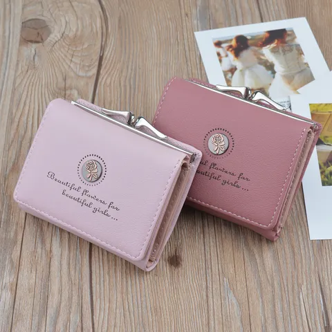 Women Short Wallet Elegant PU Leather Trifold Purse High Capacity Solid Color Card Holder Coin Pocket Wallet For Girls