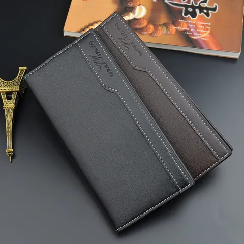 Men Long Wallet PU Leather Bifold Long Purse Business Commute Multi Card Slots Large Capacity Minimalist Slim Coin Purse Clutches Black Dark Coffee