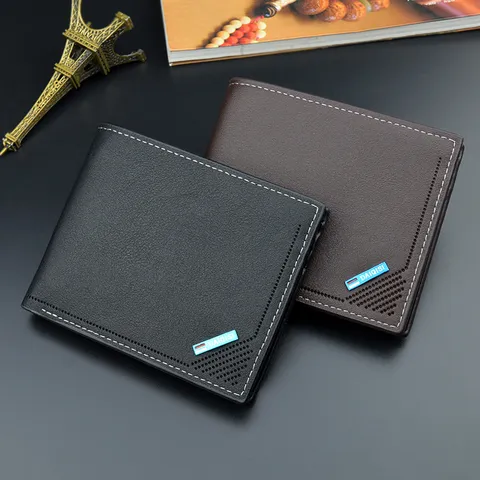 Men Business PU Leather Short Bifold Wallet Fashion Solid Color Multi Slot Large Capacity Card Holder Thin Purse