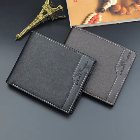 Fashion Men Short Wallet Patchwork PU Leather Multi Card Slot Bifold Slim Purse Business Casual Wallet Soft Leather Pouch