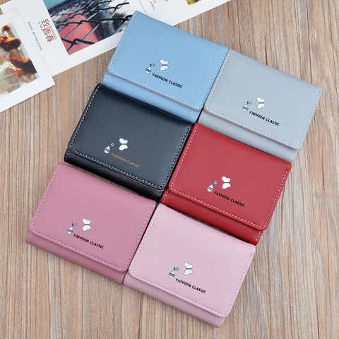 Women Short Trifold Wallet Fashion PU Leather Large Capacity Card Holder Mini Purse With Butterfly Embossed For Girls Students Daily Matching
