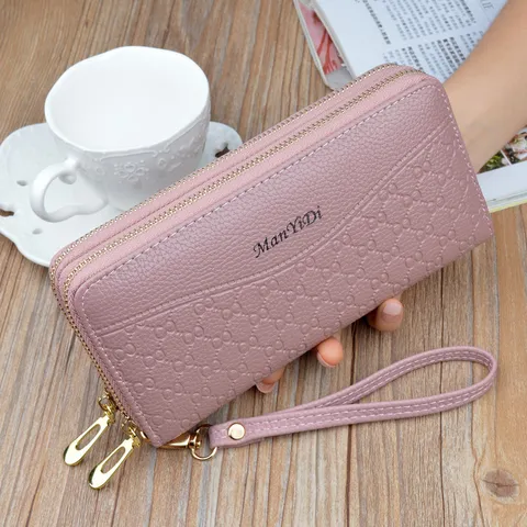 Women Long Wallet Double Zipper Clutch Purse Large Capacity Embossed Letter Soft PU Leather Wristlet Handbag Card Holder Phone Pocket Case