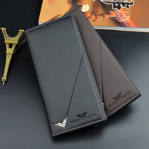 Men Long Wallet Ultra Thin PU Leather Multi Card Slots High Capacity Business Commute Purse Embossed Stylish Long Section Card Holder For Youth