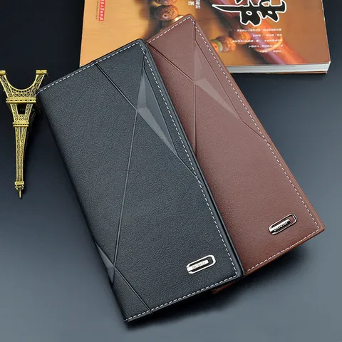 Men Business Embossed Long Wallet Polyurethane Bifold Cardholder Purse Soft Leather Texture Card Slots Bill Compartment Chic Daily Clutch Wallet