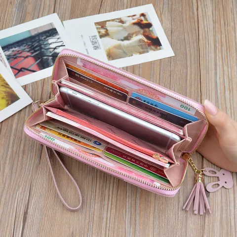 Women Long Wallet PU Leather Color Blocking Contrast Stitching Zipper Clutches Wallet Large Capacity Multi Card Slots Phone Wristlet Wallet For Daily Casual Girls Gift