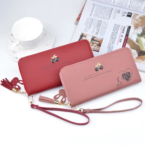 Women Long Wallet Fashion PU Leather Clutch Purse Large Capacity Zipper Handbag With Tassel Removable Wristlet Wallet For Women
