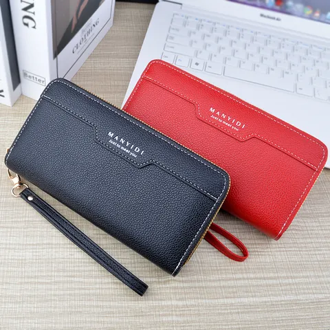 Women Long Wallet PU Leather Dual Zipper Clutch Bag Fashion Large Capacity Double Layer Card Holder Wristlet Phone Purse Gift