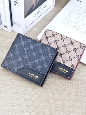 Men Vintage Plaid Printed PU Leather Short Bifold Wallet Multi Card Slots Casual Fashion Pocket Purse Gear Clip Wallet For Daily Use
