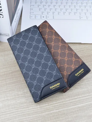 Men Long Wallet Plaid Printed PU Leather Card Holder Large Capacity Clutch Wallet For Men Daily Business Wear Resistant Pocketbook
