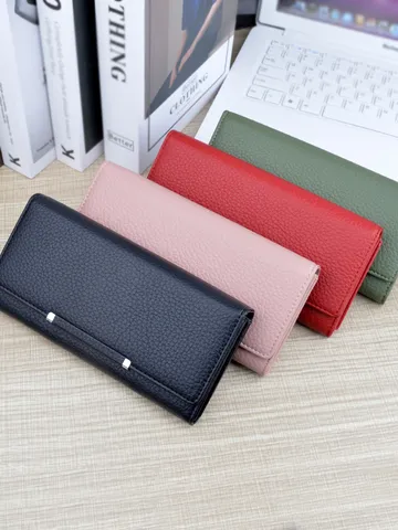 Women Long Wallet PU Leather Litchi Texture Multi Card Slots Large Capacity Phone Clutch Bag Urban Minimalist Solid Color Purse For Daily