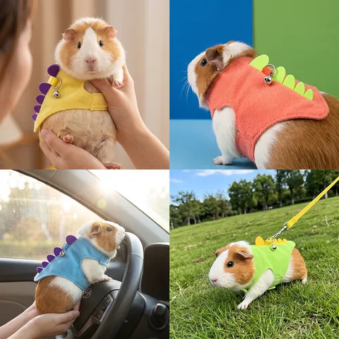 Piccolo Animale Dinosauro Imbracatura Guinzaglio Gilet Carino Morbido Peluche Guinzaglio da Passeggio per Porcellino d'India Furetto Scoiattolo