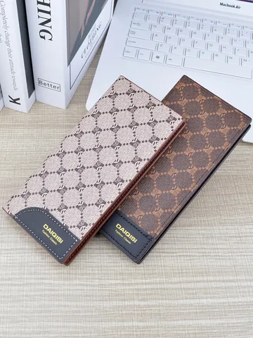 Men Long Wallet Plaid Printed PU Leather Card Holder Large Capacity Clutch Wallet For Men Daily Business Wear Resistant Pocketbook
