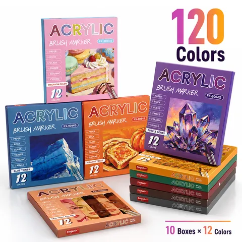 Acrylic Paint Marker Pens Set 12 Colors Brush Tip DIY Graffiti Drawing Art Markers For Paper Wood Stone Ceramic Canvas