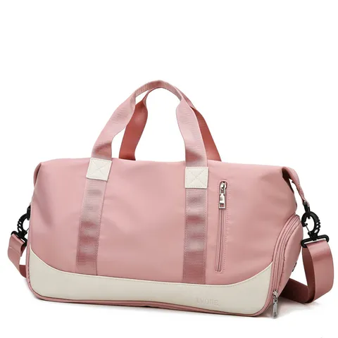 Nylon Gym Bag For Women Yoga Duffel Travel Bag Waterproof Sports Overnight Bag With Shoe Compartment Separated Pocket Shoulder Handbag