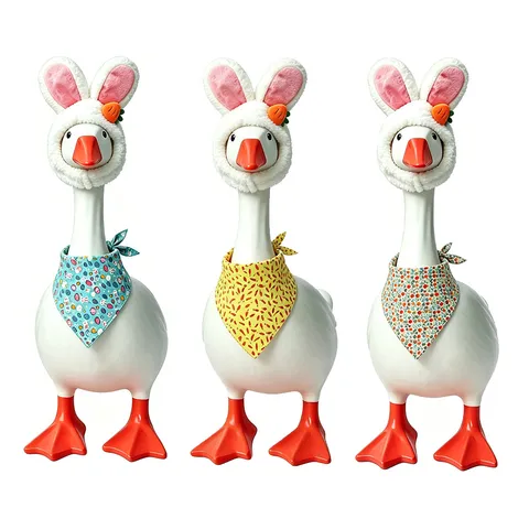 Easter Porch Goose Outfit Bunny Costume Hat And Printed Triangle Scarf Holiday Festive Decoration Doll Clothes Set