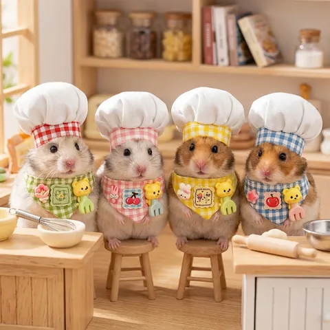 Hamster Klein Huisdier Koksmuts En Lätzjes Set Schattig Ruitjes Kostuum Met Hars Bedel Voor Rat Papegaai Hagedis Dierenkleding