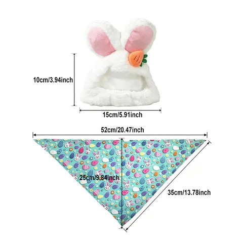 Easter Porch Goose Outfit Bunny Costume Hat And Printed Triangle Scarf Holiday Festive Decoration Doll Clothes Set