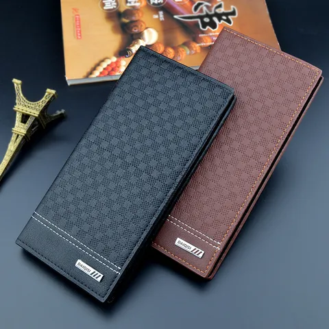 Men Long Business Wallet PU Leather Plaid Embossed Multi-Card Slot Zipper Purse Fashion Casual Clutch Bag