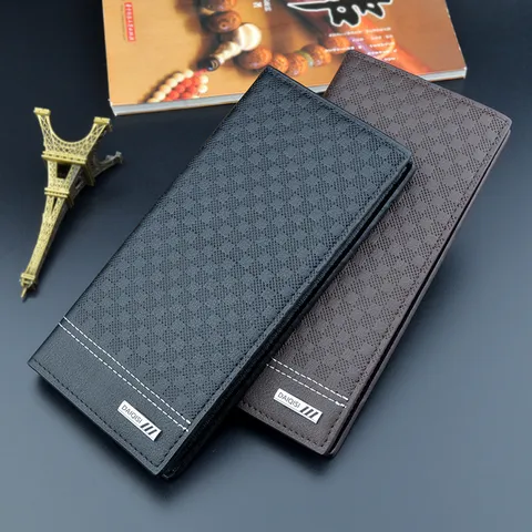 Men Long Business Wallet PU Leather Plaid Embossed Multi-Card Slot Zipper Purse Fashion Casual Clutch Bag