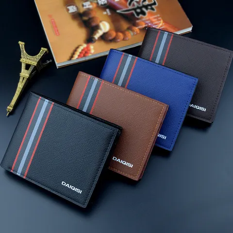 Men's Short PU Leather Wallet Business Commute Bifold Wallet Card Slots Coin Pocket Striped Design Fashion Wallet