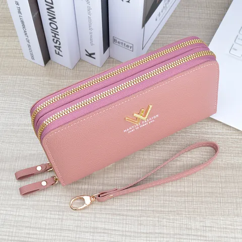Women's Long PU Leather Wallet Double Zipper Clutch Large Capacity Minimalist Purses Multi Card Slots Phone Bag