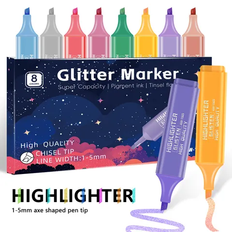 Glitter Markeerstift Set Shimmer Metallisch Fluorescerende Markers Voor Studenten Notities
