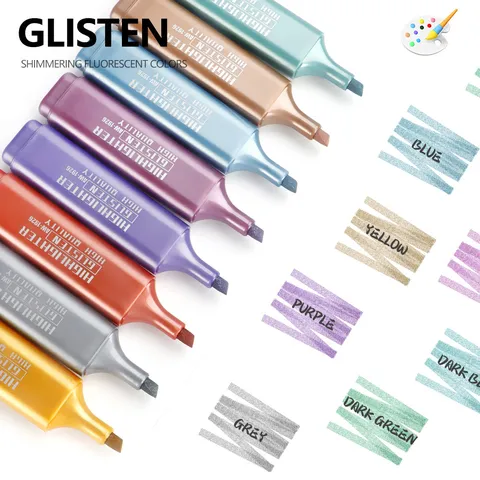 Glitter Markeerstift Set Shimmer Metallisch Fluorescerende Markers Voor Studenten Notities
