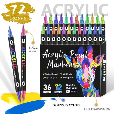 Dual Tip Acrylic Paint Markers Waterproof Quick Dry Art Pens For Kids Drawing Rock Painting Craft DIY School Supplies
