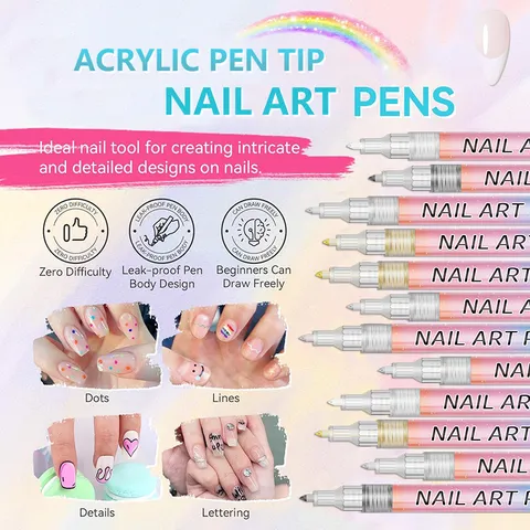 TikTok Hot Selling Nail Art Graffiti Pen Acrylic Painting Marker Set Fine Tip Waterproof DIY Nail Design Pens