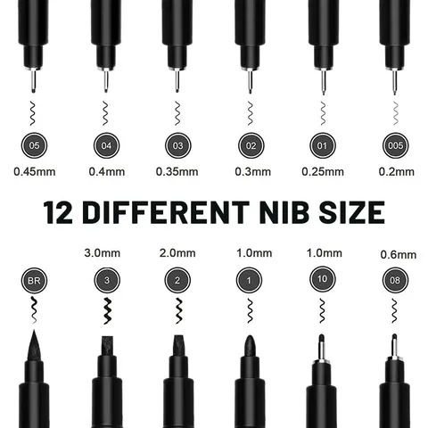 Epangelmatikó Set Fineliner Stylón Adiávroches Stylón Melánis Shediasmoú Maýra Micro-Pen Kallitechnikí Grammatikí