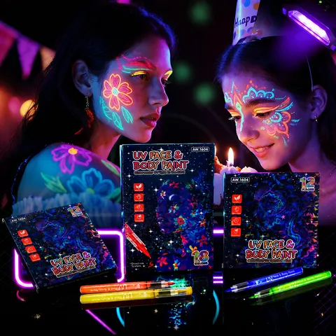 Lichtgevende Lichaamsverfpennen UV Fluorescerende Markers Afwasbare Gezichts en Lichaamsmarkeringen voor Podium Make-up Feest