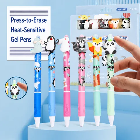 Stylos Gel Effaçables Design Animal de Dessin Animé Mignon Pointe Rétractable Stylos d'Écriture Fournitures de Bureau pour Étudiants