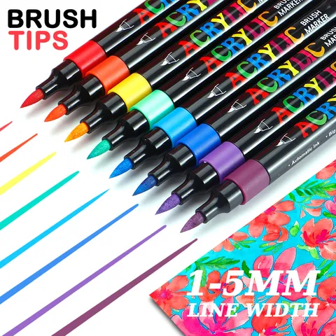 Juego de Rotuladores Acrílicos de Doble Punta Lápices de Dibujo de Acuarela para Arte Manualidades Diario Colorear DIY Suministros Estudiantiles
