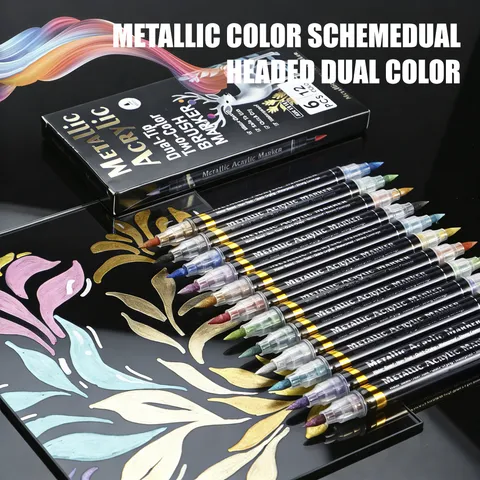 Metalen Acryl Marker Pen Set Dubbele Kleur Waterdicht Sneltrogend Pennen Voor Studenten Tekenen Mecha Kunstbenodigdheden