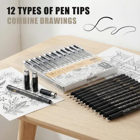 Professional Fineliner Pens Set Waterproof Black Micro Pen Drawing Pens For Art Sketching Office School Writing