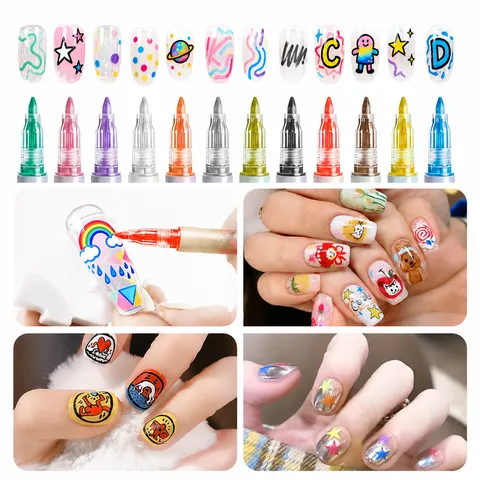 Waterdicht Sneldrogend Acryl Nail Art Graffiti Pennen Set Draagbare Nagelontwerp Fijne Punt Tekenen Marker Pennen Voor DIY