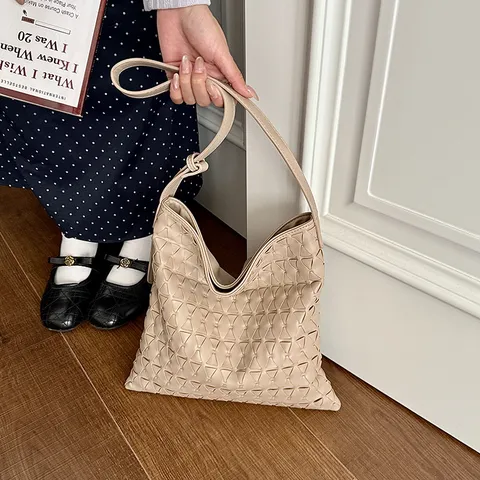 Mode Femmes Cuir PU Tissé Sac Bandoulière Grande Capacité Sac Seau Navette Sac à Main Épaule Vintage Décontracté