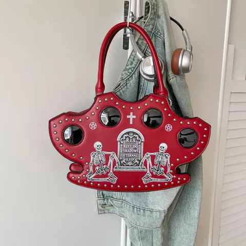 Borsa a Tracolla Gotica Punk con Teschio e Rivetti per Donna Halloween Stile Scuro in Pelle PU Borsa a Mano Casual