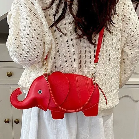Women Cute Elephant Shaped PU Leather Crossbody Bag Niche Design Small Shoulder Bag Fashion Animal Purse Handbag