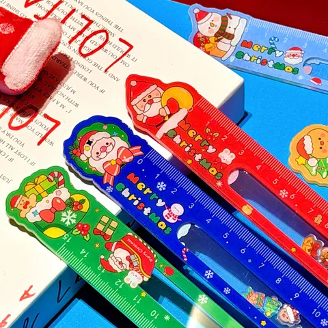 Weihnachten Kunststoff Lineal Treibsand Dekompression Cartoon Süß Schüler Schreibwaren Zeichenlineal Geschenk