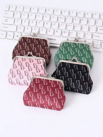 Retro Letter Print Mini Kiss Lock Coin Purse Portable Fabric Wallet For Women Vintage Small Change Storage Bag Student Card Holder