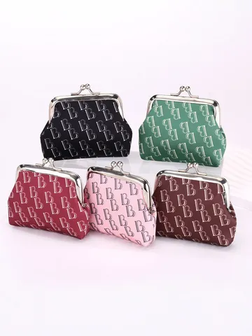 Retro Letter Print Mini Kiss Lock Coin Purse Portable Fabric Wallet For Women Vintage Small Change Storage Bag Student Card Holder