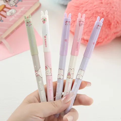 Süßes Kaninchen Auslöschbarer Gelschreiber Blaue Tinte Cartoon Einziehbarer Schreibstift Mit Radiergummi Für Schüler Schule