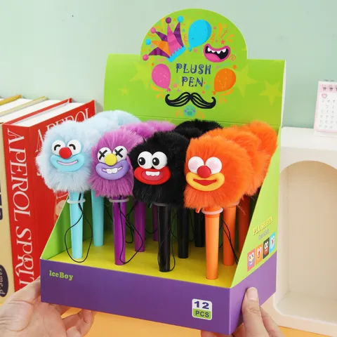 Süßes Monster Plüschball Gelstift Schwarze Tinte Schreibstift Lustiges Flauschiges Plüschtier Schreibwaren Schulbedarf